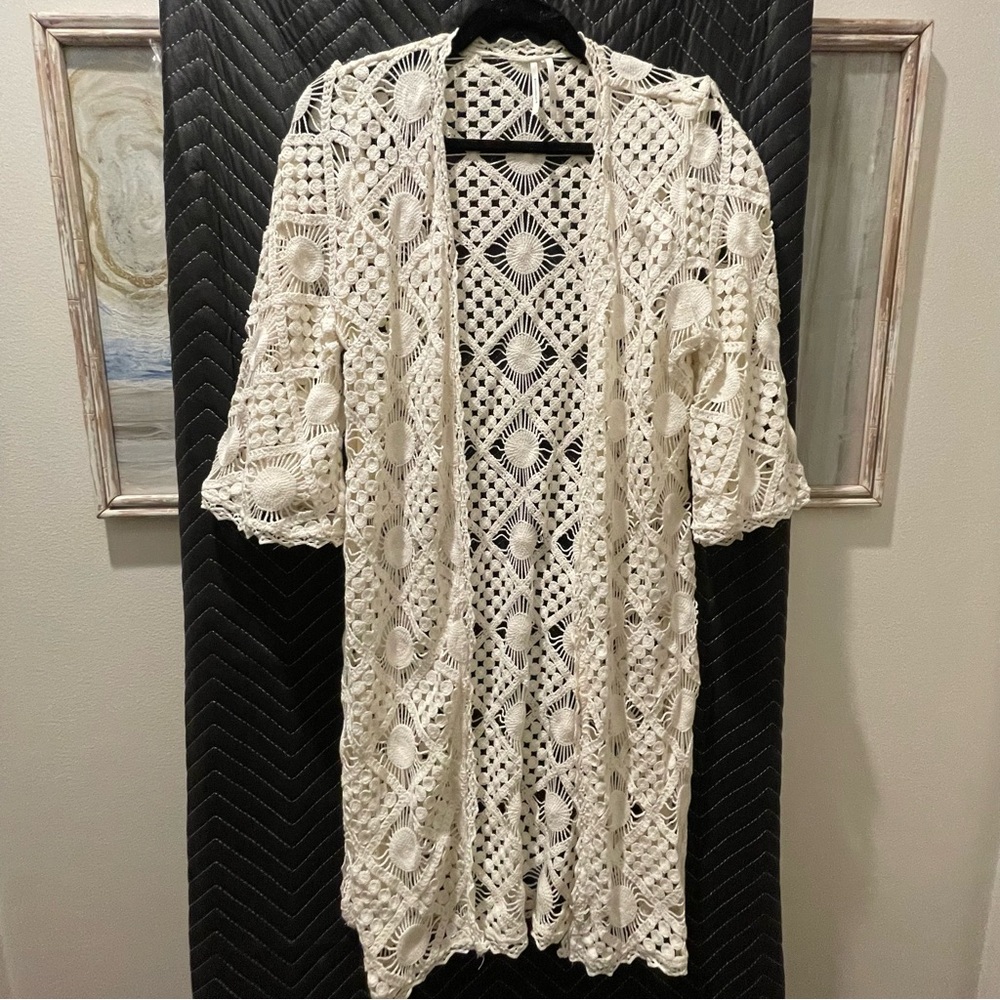 Anthropologie Cream Crochet Swim Coverup